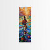 Woman Water, Sunset, Canvas Print, Bohemian Abstract Wall Art, Feminine Bedroom Decor, Sunset Painting, Vibrant Beach Vibes