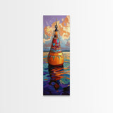 Vibrant Buoy, Sunset Waterscape – Nautical Wall Decor, Coastal Art, Ocean Room Accent, Framed Canvas Print, Colorful Boho Sea Art