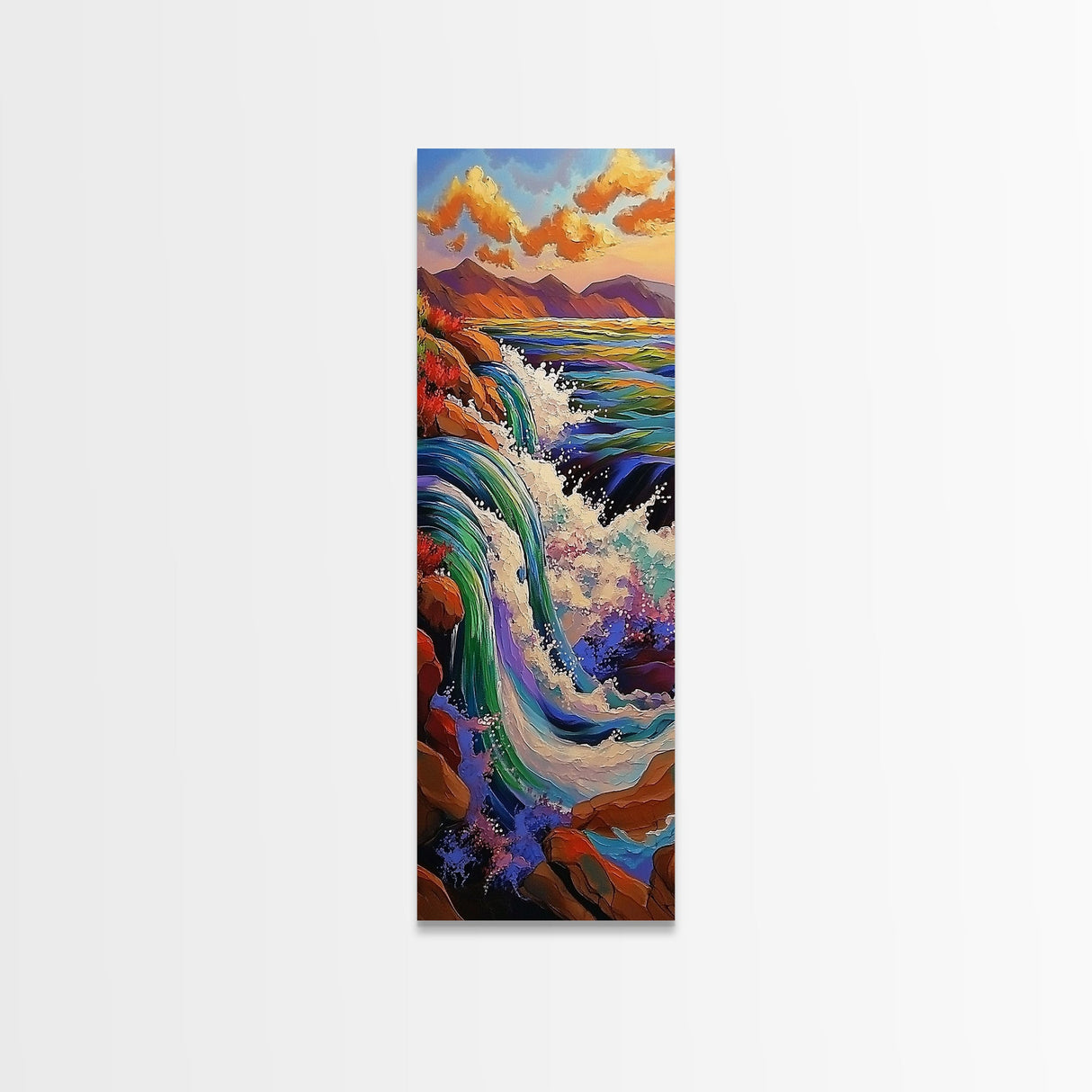 Waterfall River, Nature, Flow, Framed Canvas Print, Bold Landscape Wall Art, Nature Inspired Decor, Bathroom or Office Accent Art
