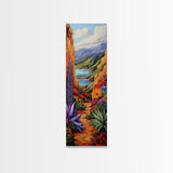 Colorful Desert, Garden, Pathway, Framed Canvas Print, boho art, hallway wall decor, vibrant landscape painting, cactus desert art