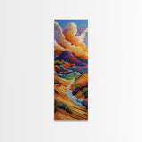 Dunes River, Mountains, Sunset, Framed Canvas Print, southwestern art, fall landscape painting, rustic home hallway wall decor