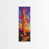Fire Dusk, Mountains Vibrant – Scenic Bonfire Painting, Vibrant Nature Decor, Framed Canvas Print, Autumn Outdoor Living Room Art