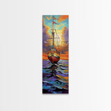 Pirate Ship, Sunset Ocean, Framed Canvas Print, nautical wall art, sailing adventure painting, moody seascape decor, office or den wall art