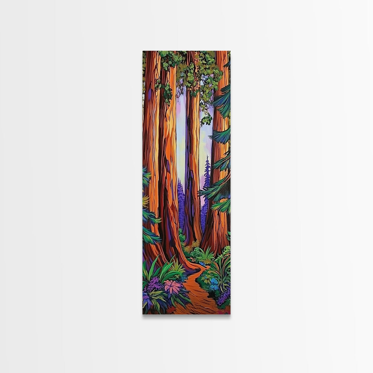 Redwood Forest, Pathway, Serenity - Framed Canvas Print, majestic tall trees art, calming woodland wall décor, rustic cabin or den decor