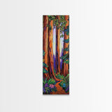 Redwood Forest, Pathway, Serenity - Framed Canvas Print, majestic tall trees art, calming woodland wall décor, rustic cabin or den decor