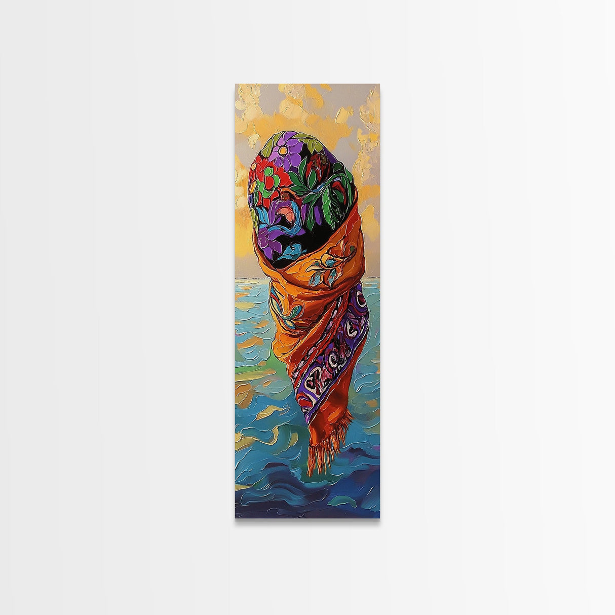 Floating Scarf, Ocean Breeze, Abstract Flow, Framed Canvas Print, colorful surreal art, modern boho wall décor, bedroom artistic nook