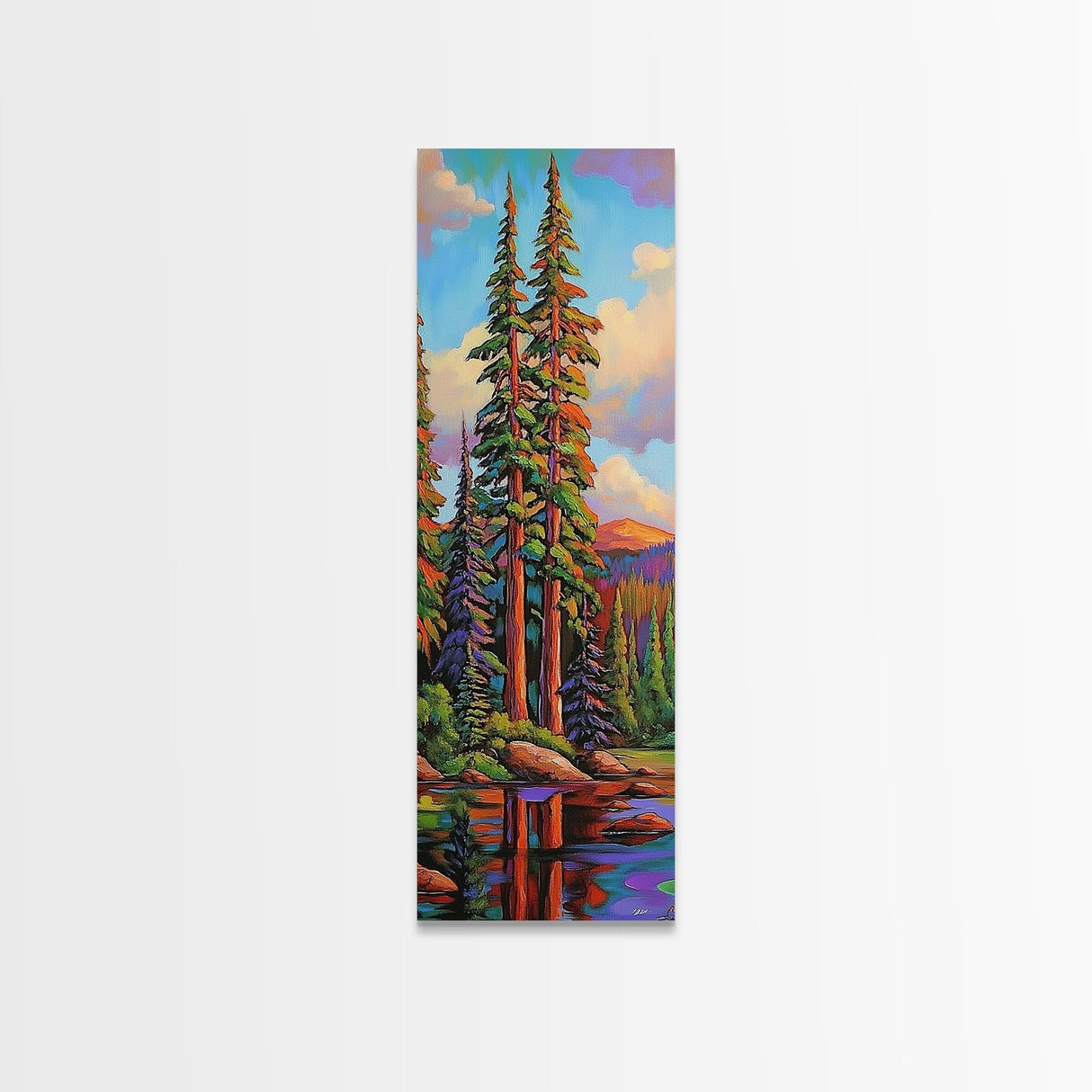 Pines Forest, Reflections Tranquil, Canvas Print, Serene forest lake painting, pine tree wall art, cabin living room decor, landscape piece