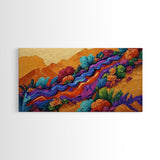 Mountains Flowers, Layers, Texture, Canvas Print, colorful impasto abstract mountain scene, modern art piece, textured fall wall decor