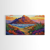 Mountains Waves, Path, Sunset Landscape Canvas Print, Colorful Nature Wall Art, Southwest Bedroom Decor, Autumn Art Style