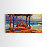 Swing Ocean, Sunset, Relaxing Coastal Art Canvas Print, Beach Swing Decor, Vibrant Seaside Living Room Wall Art, Boho Style
