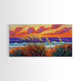 Ocean Sunset, Dunes, Seagrass, Canvas Print beach landscape wall decor, coastal art, vibrant sunset painting, tropical boho home decor