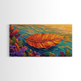 Leaf, Autumn, Floating, Nature, Framed Canvas Print, Fall themed leaf painting, cozy seasonal decor, rustic kitchen wall art