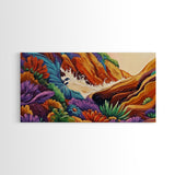 Rocky Wave Crash, Bold Ocean Splash, Coastal Nature Art, Framed Canvas Print, Vibrant Bathroom Decor, Colorful Beach Scene