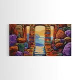 Ocean Doorway View, Colorful Stone Arch, Vibrant Seaside Escape, Canvas Print, Boho Coastal Wall Art, Mediterranean Dream Artwork