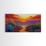Sunset Ocean, Path, Canvas Print, Coastal sunset landscape, hallway tropical art, bright colorful decor, Beach House Wall Art