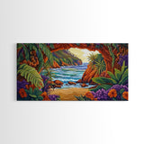 Tropical Archway, Ocean, Sunset, Framed Canvas Print, Coastal Decor, Tropical Wall Art, Landscape Painting, Living Room Artwork