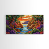 Sunset Bay, Trees, Tropical, Canvas Print, Nature Landscape Art, Colorful Wall Decor, Relaxing Home Vibes, Dining Room Accent
