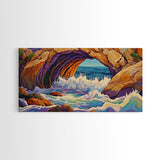 Cave Ocean, Wave, Cliff, Canvas Print, Coastal Nature Art, Bold Seaside Landscape Painting, Living Room Wall Decor, Nature Escape