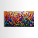 Flowers Sunset, Vibrant, Nature, Framed Canvas Print, Fall Wildflower Art, Boho Floral Wall Decor, Kitchen or Entryway Accent
