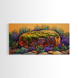 Moss Rock, Desert Garden, Sunset Stone, Framed Canvas Print, Rustic Wall Art, Kitchen or Bathroom Decor, Desert Botanical Artwork