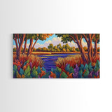 Autumn River, Landscape, Tranquil, Framed Canvas Print, fall river landscape, Entryway Wall Art, autumn colors, nature decor