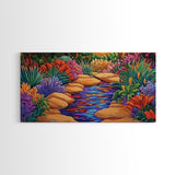 Stone Stream, Sunset Path, Desert Garden, Canvas Print, Nature Inspired Wall Art, Living Room Decor, Boho Botanical Style