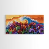 Abstract Wave, Tropical Swirl, Sunset Motion, Framed Canvas Print, Colorful Modern Wall Art, Living Room Decor, Bold Ocean Art