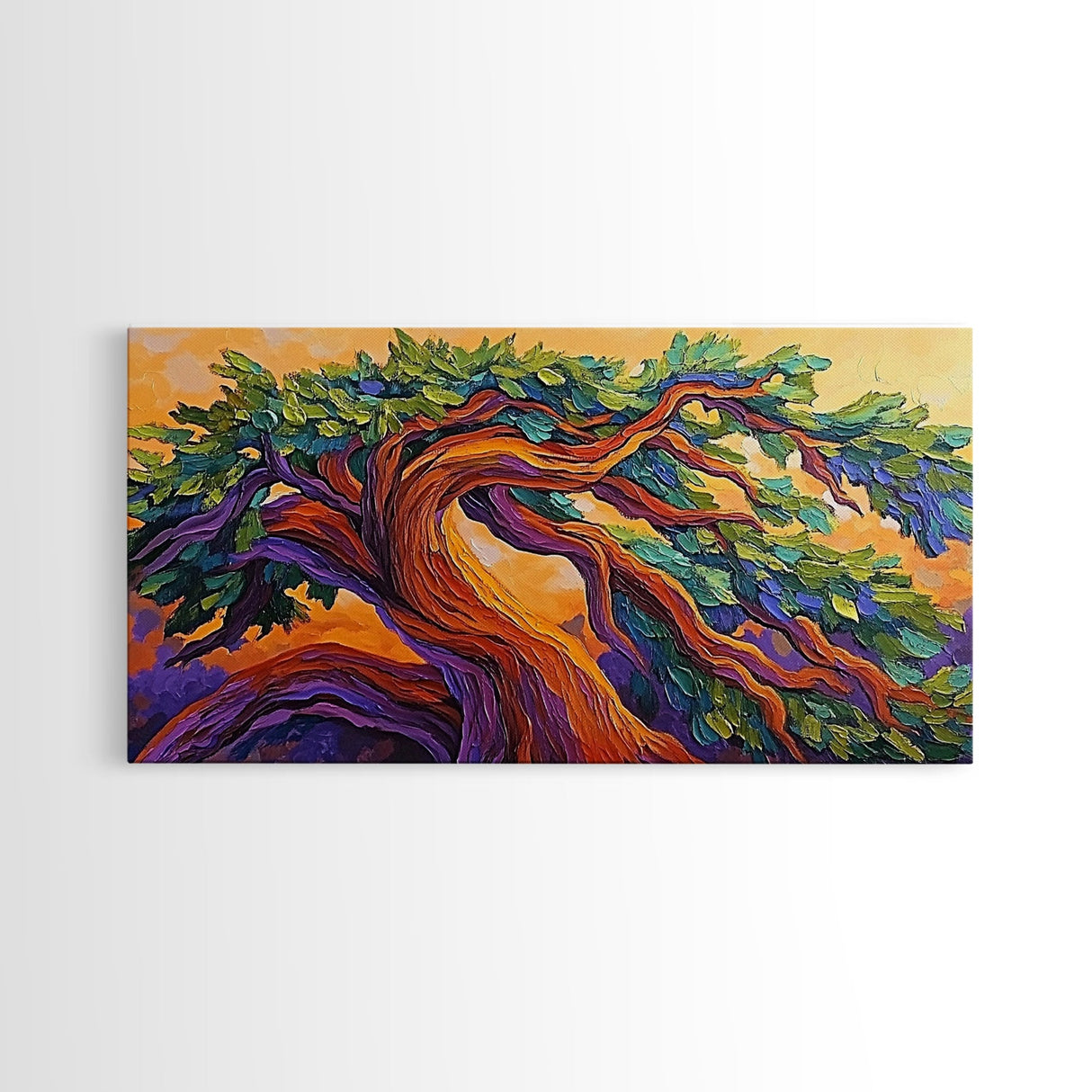 Whimsical Tree, Autumn Sky, Nature, Canvas Print, Bright textured tree painting perfect Fall Bedroom Wall Art or Boho Living Room Art