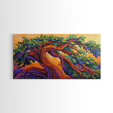 Whimsical Tree, Autumn Sky, Nature, Canvas Print, Bright textured tree painting perfect Fall Bedroom Wall Art or Boho Living Room Art