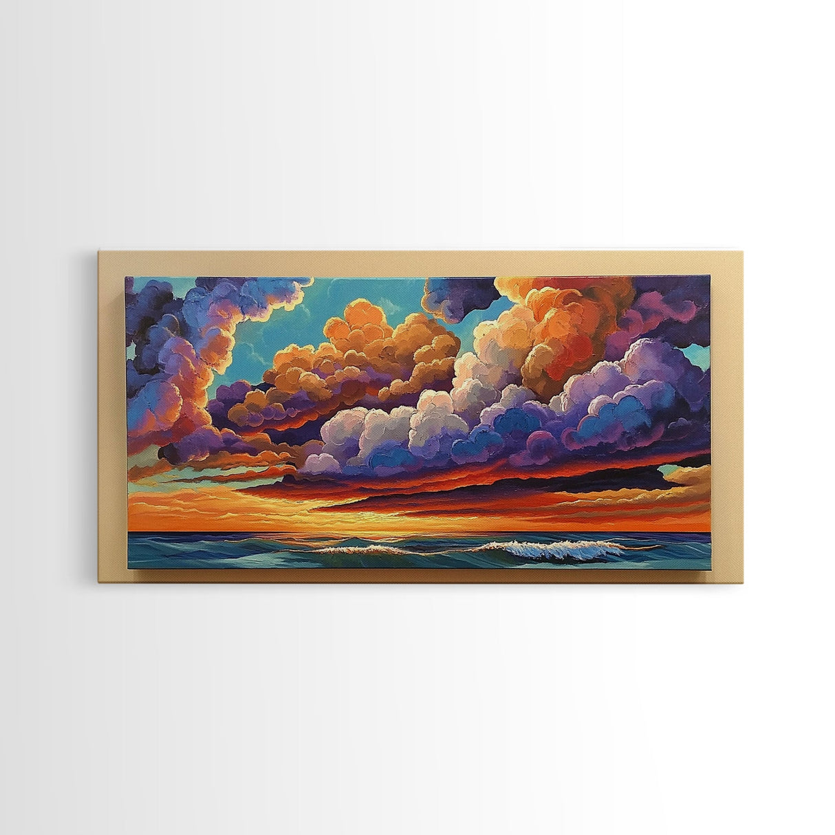 Sunset Sky, Ocean, Dreamscape, Canvas Print, colorful wall art, dreamy cloudscape, living room decor, vibrant fantasy atmosphere
