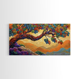 Tree Autumn, Leaves, Branches, Framed Canvas Print, foliage fall decor, mountain wall art, boho style living room, nature painting