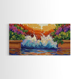Splash Ocean, Garden, Patio, Canvas Print, bold wave crashing, vibrant tropical garden wall art, outdoor decor, boho coastal style