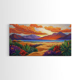 Sunset Desert, Mountains, Canvas Print, Vibrant desert landscape art with sunset sky and mountains, perfect Living Room Wall Art