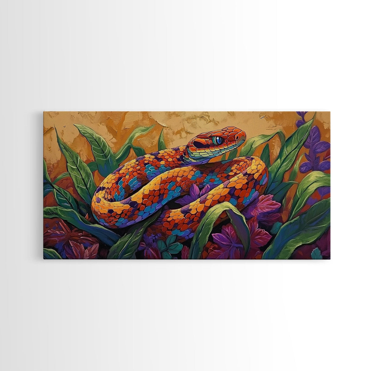 Colorful Snake, Nature, Framed Canvas Print, Jungle Reptile Wall Art, Tropical Home Decor, Bold Wildlife Art, Bedroom Accent, Boho Style