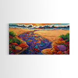 Ocean Stream, Sunset, Framed Canvas Print, Vibrant Beach Painting, Surf Wall Art, Coastal Decor, Sunset Seascape, Colorful Nature Art