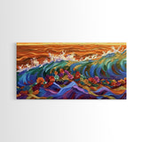Sunset Ocean, Bold Waves, Color Splash, Canvas Print, Vibrant Seascape Art, Beach House Decor, Coastal Living Room Wall Art