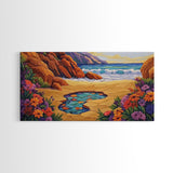 Tide Pool, Sandy Shore, Flower Beach, Canvas Print, Coastal Floral Wall Art, Vibrant Kitchen  Art, Hallway Summer Decor