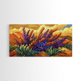 Lavender Bloom, Desert, Hillside, Framed Canvas Print Vibrant floral wall art, southwest boho style, Autumn art, hallway decor