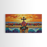 Cross Sunset, Flowers, Spiritual, Coastal Cross Sunset Framed Canvas Print, Christian Wall Art, Floral Beach Decor, Living Room Art