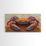 Crab Beach, Bold, Colorful, Coastal Sea Life Framed Canvas Print, Bathroom Wall Art, Nautical Art, Beach House Decor, Ocean Art