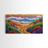 Sunset, Ocean, Trail, Beach, Coastal Sunset Pathway Framed Canvas Print, Bedroom Wall Art, Vibrant Seaside Landscape, Bold Color Decor