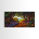 Trees Path, Ocean, Framed Canvas Print, Nature Trail Landscape Art, Peaceful Forest Wall Decor, Tranquil Boho Living Room Art