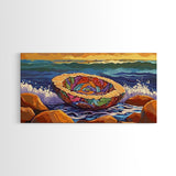 Pan Dulce, Ocean, Rocks, Sea, Canvas Print, Mexican sweet bread wall art, kitchen decor, dessert lover painting, bakery-inspired artwork