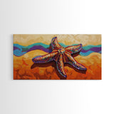 Starfish Beach, Colorful, Textured, Framed Canvas Print, coastal boho decor, ocean theme, beach house bathroom wall art