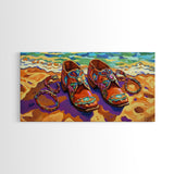 Shoes Beach, Jewelry, Colorful, Framed Canvas Print, southwest fashion art, boutique style, walk-in closet art, fashion studio wall art