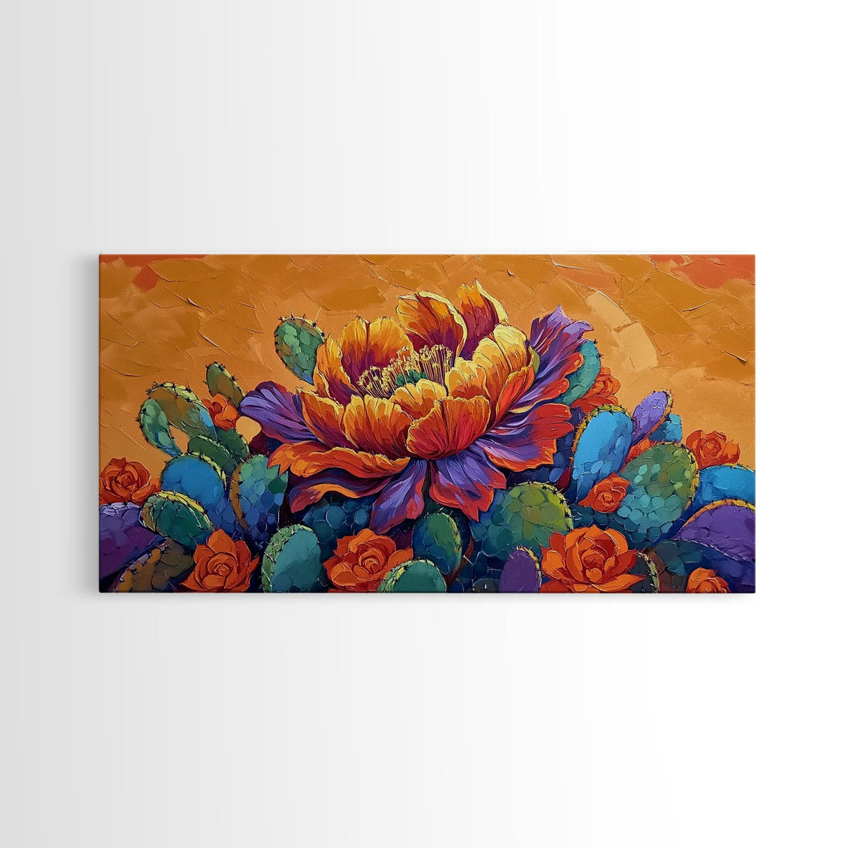 Cactus Bloom, Bold, Flowers, Blooming Cactus Flower Framed Canvas Print, Colorful Botanical Wall Art, Kitchen Boho Decor, Desert Art