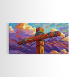 Wooden Pole, Nautical, Rope, Clouds, Framed Canvas Print, Rustic Coastal Art, Bathroom Wall Decor, Ocean-Inspired, Beach House Style