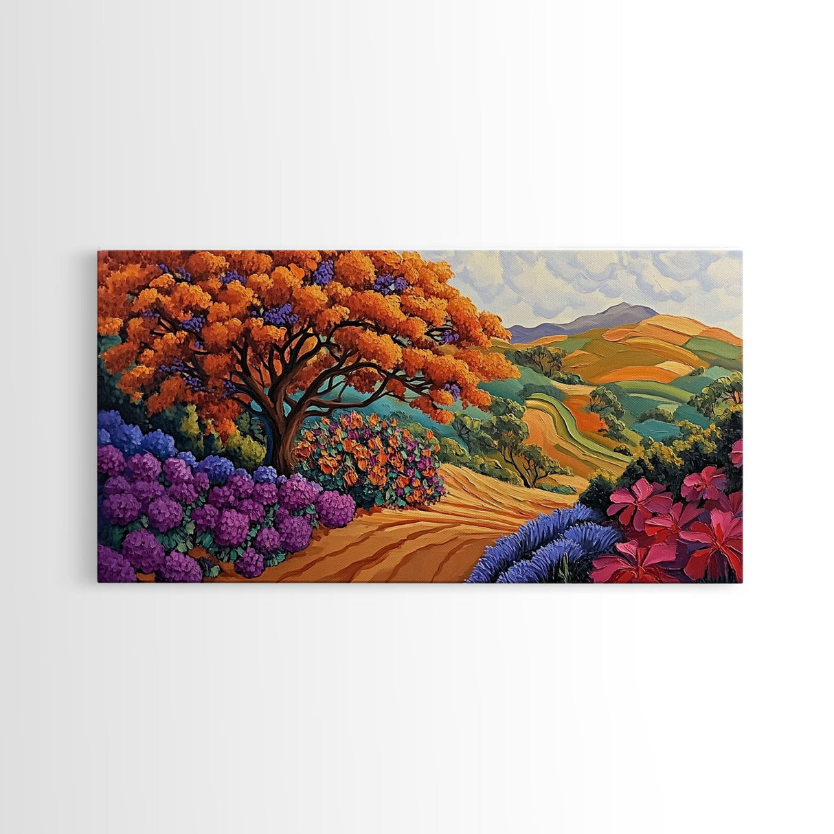 Tree Autumn, Hillside, Fields, Autumn hillside landscape, Framed Canvas Print, Fall Decor, Nature Inspired Wall Art, Living Room Art