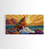 Sunrise, Waves, Rocks, Ocean, Canvas Print, Sunrise coastal print, ocean splash wall art, spiritual sunburst decor, beach home accent