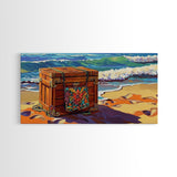 Treasure Chest, Beach Art, Ocean Waves, Nautical Decor, Coastal Wall Art, Seaside Aesthetic, Canvas Print, Living Room Wall Art